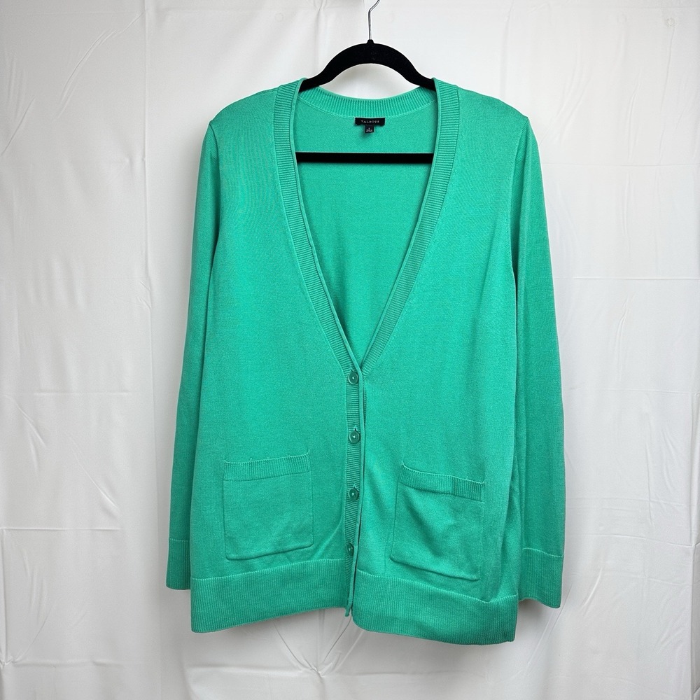 Talbots Green Button Up Cardigan Sweater Womens Large Lightweight V-Neck Knit